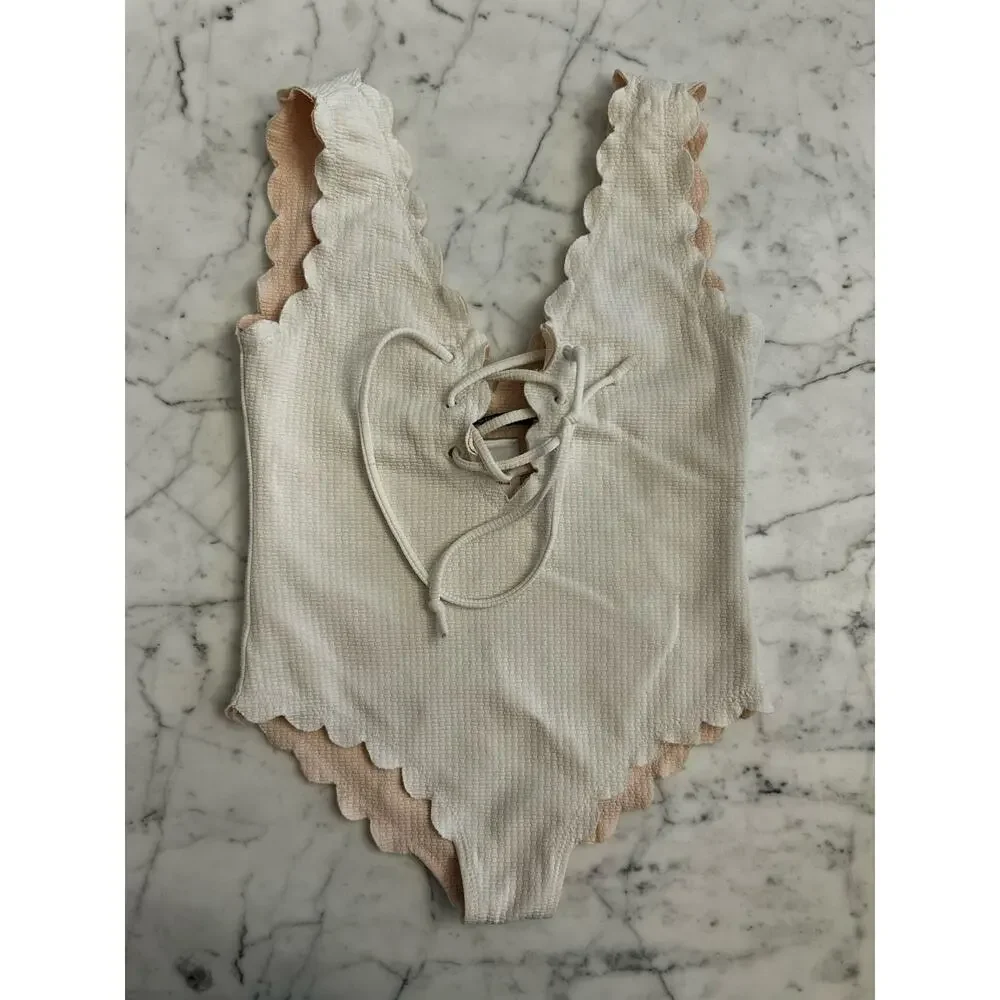 White Marysia One Piece Swimsuit bathing Suit Scalloped Palm Beach Girls Bumby 4